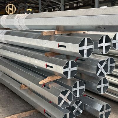 買う 12m 40ft Q460 熱間亜鉛めっき八角形鋼製ユーティリティポール – 内部クロス補強付き3段スリップジョイント式電力配電ポール online manufacture